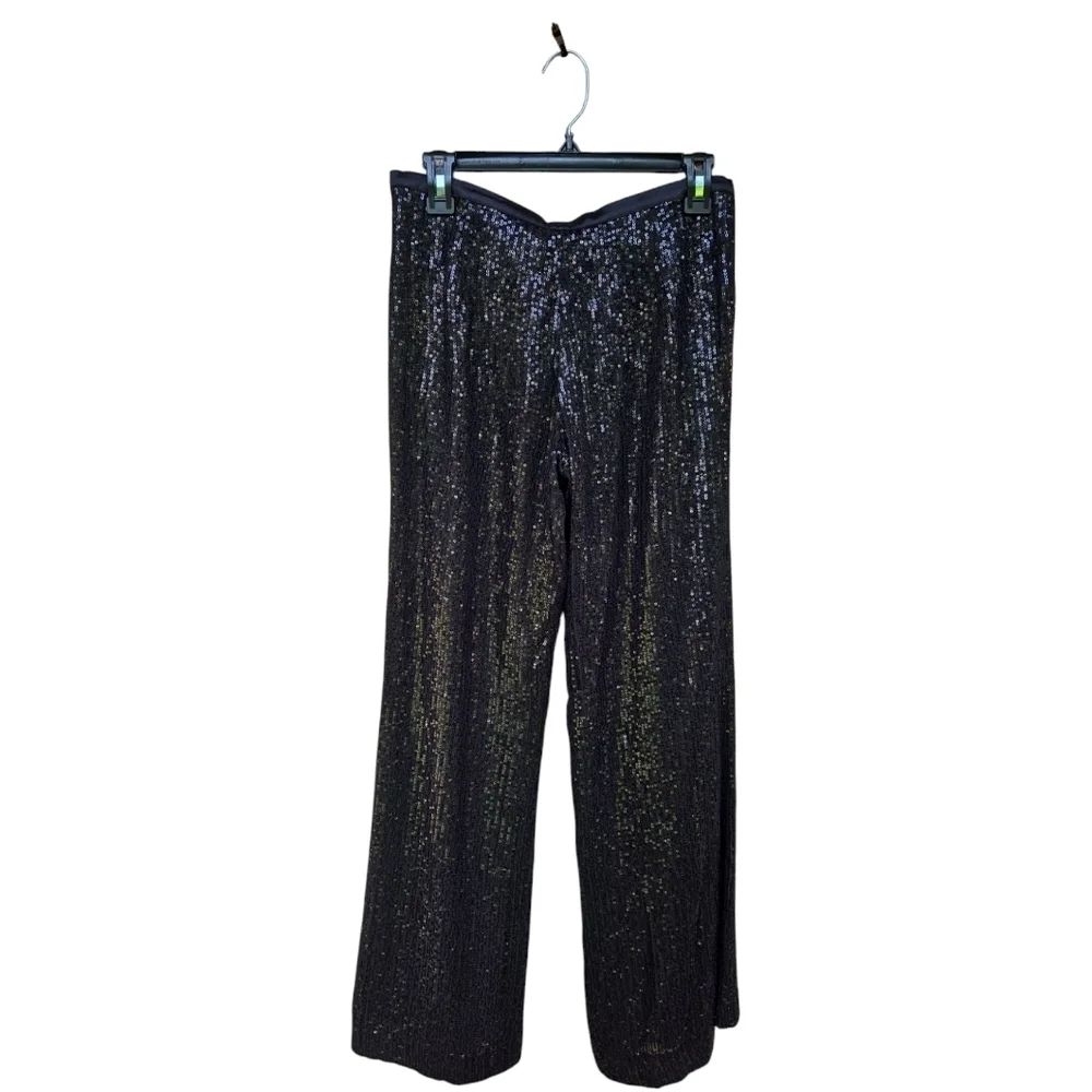 Tory Burch Women's Black Silk Sequin Wide Leg Dress Pant Party Size 4